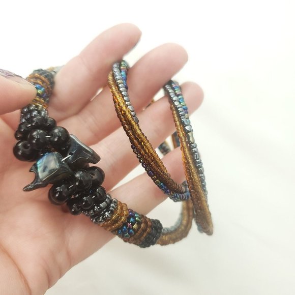 Womens Black Tan Fashion Jewelry Adjustable Anniversary Beaded Wrap Bracelet - Picture 5 of 11